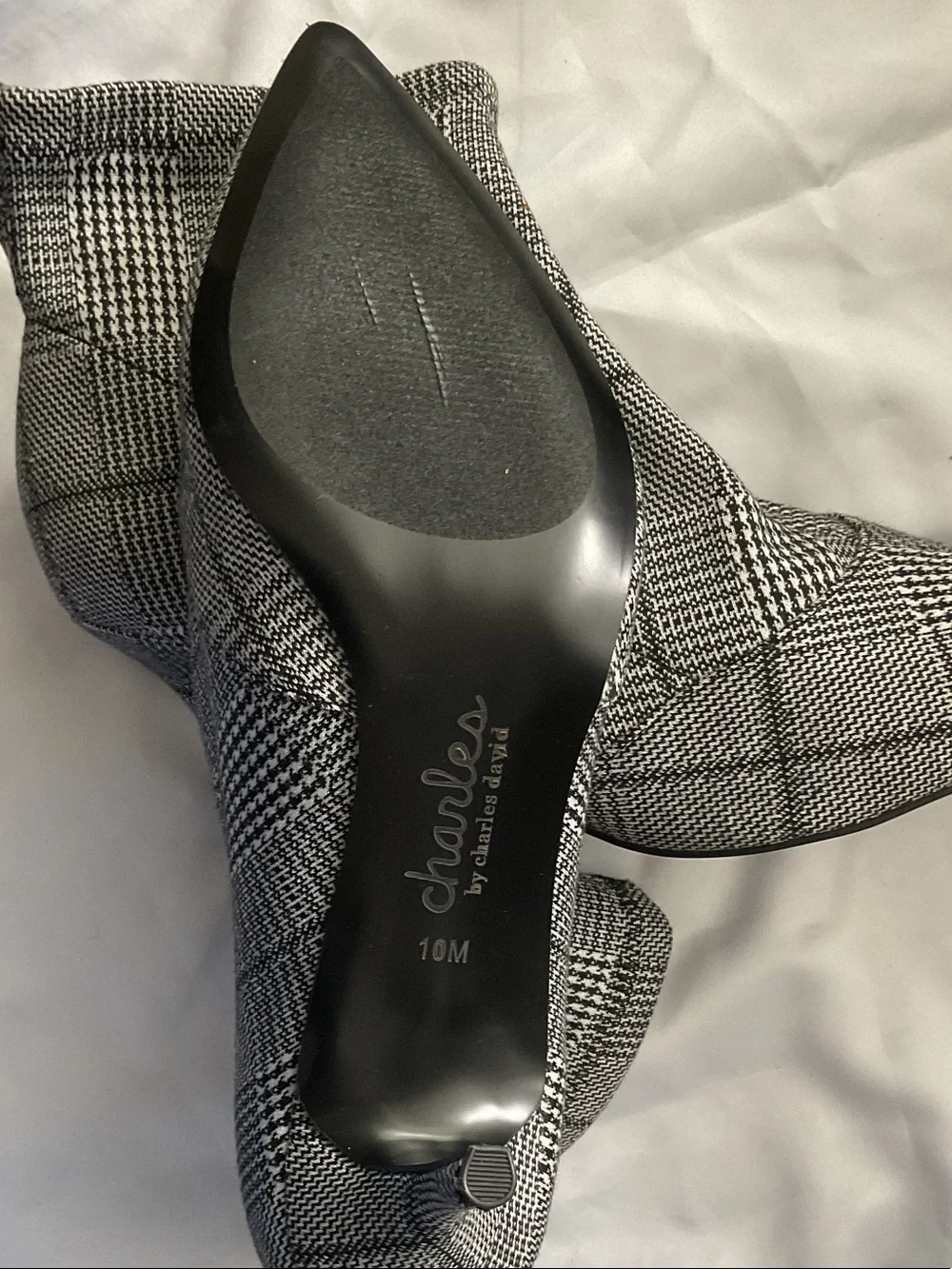 Charles David Black & White Plaid Pointed Sock Booties